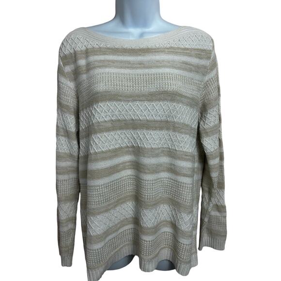 Karen Scott Tan Cable Knit Sweater Sz Large Pullover Boat Neck Long-Sleeve - Picture 3 of 7